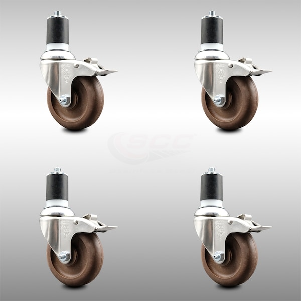 Service Caster 4 Inch 316SS High Temp Glass Filled Nylon 1-7/8 Inch Stem Caster Set Lock Brake SCC-SS316TTLEX20S414-GFNSHT-178-4 - main